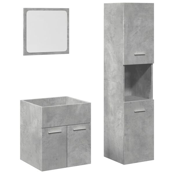 vidaXL Bathroom Furniture Set Concrete Grey Engineered Wood, Glass