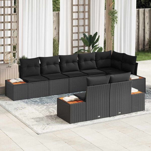 vidaXL Garden Sofa Set with Cushion 8 pcs Black Poly Rattan