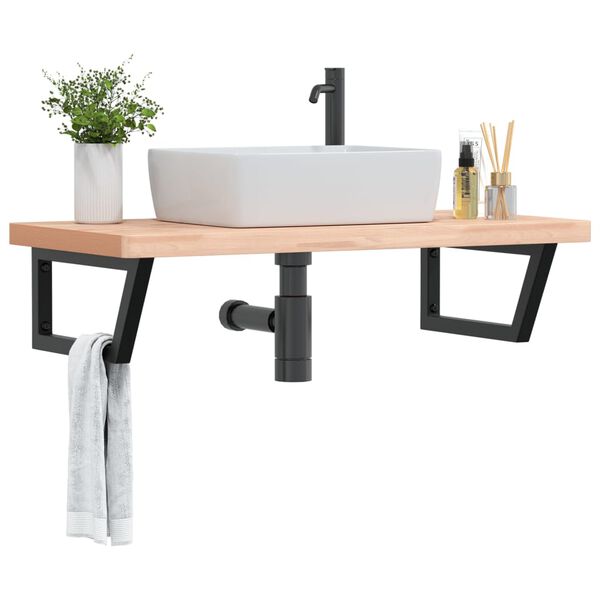 vidaXL Basin Shelf Wall Mounted Steel and Solid Wood Beech