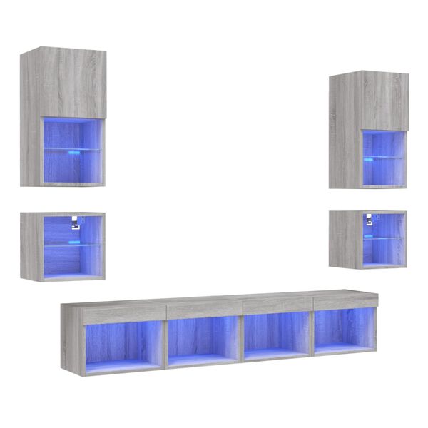 vidaXL 8 Piece TV Wall Units with LED Gray Sonoma Engineered Wood
