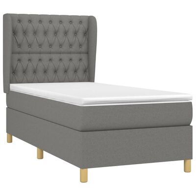 vidaXL Box Spring Bed with Mattress Dark Gray Twin Fabric