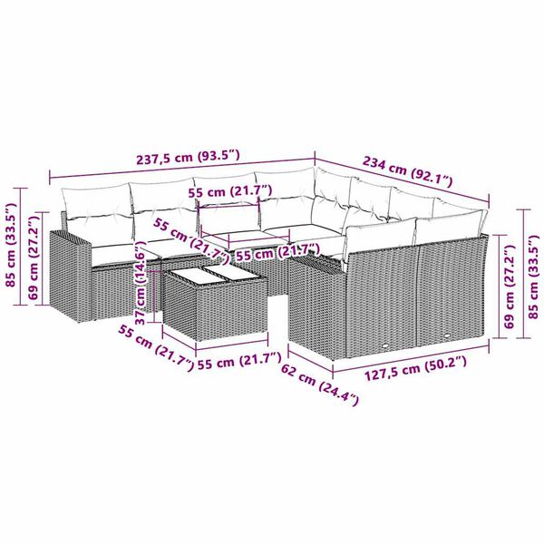 vidaXL Garden Sofa Set Light Grey, Dark Grey PE Rattan Medium Modular