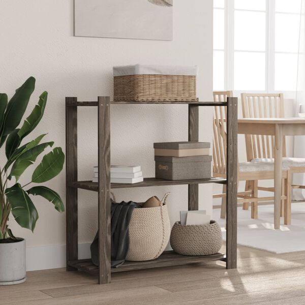 vidaXL 3-Tier Storage Rack Grey 31.5x15.0x35.4" Solid Wood Pine