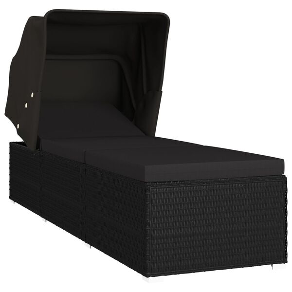vidaXL Sun Lounger Black PE Rattan, Powder-Coated Steel, 100% Polyester