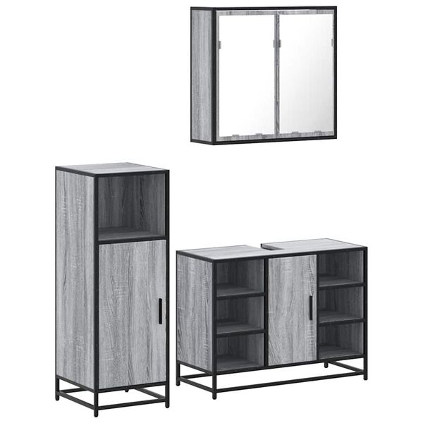 vidaXL Bathroom Furniture Set Grey Sonoma Engineered Wood, Metal, Glass