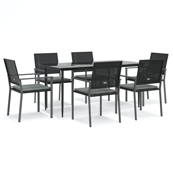 vidaXL 7 Piece Patio Dining Set with Cushions Poly Rattan and Steel