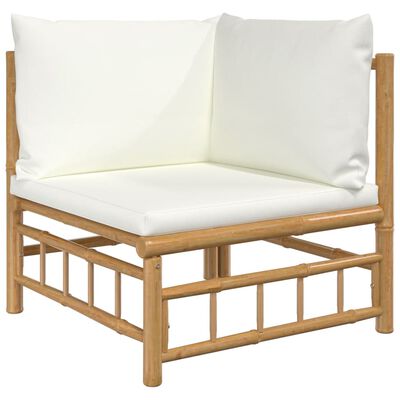 vidaXL 3 Piece Patio Lounge Set with Cream White Cushions Bamboo