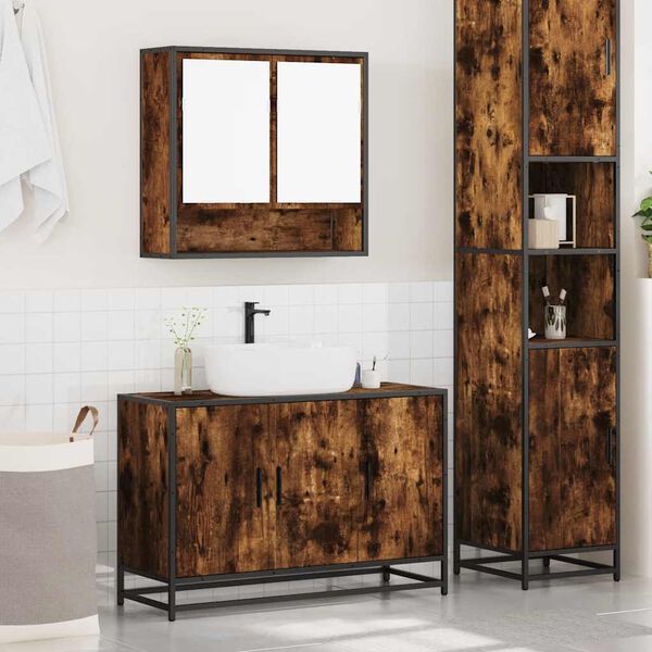 vidaXL Bathroom Furniture Set Smoked Oak Engineered wood, metal Medium
