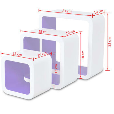 3 White-Purple MDF Floating Wall Display Shelf Cubes Book/DVD Storage