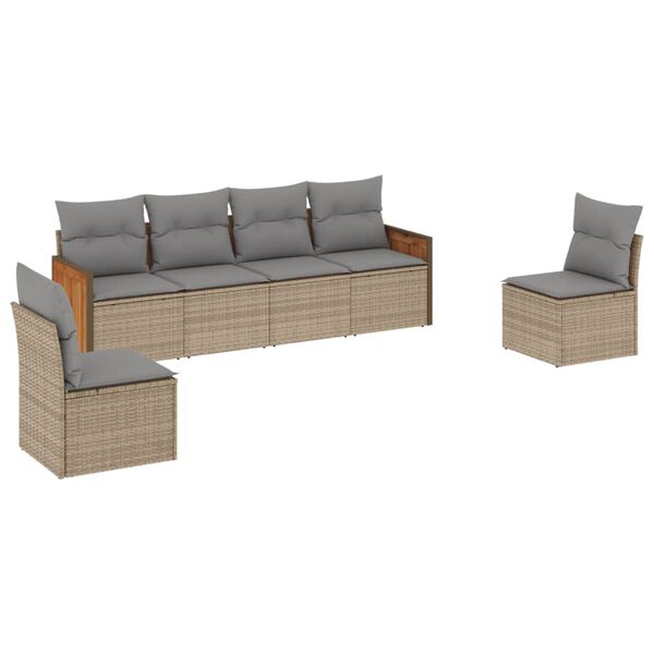vidaXL Garden Sofa Set Beige, Light Grey PE Rattan, Steel, Polyester Large