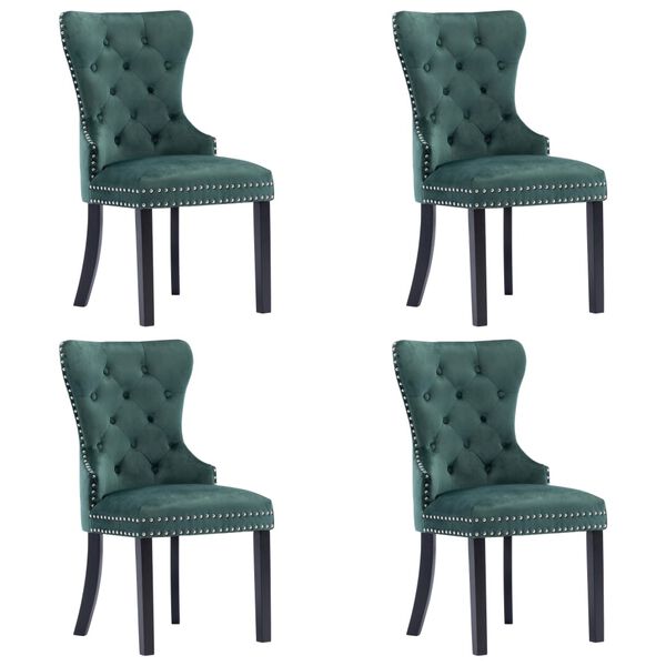 vidaXL Dining Chair Set of 4 Dark Green Velvet, solid rubber wood