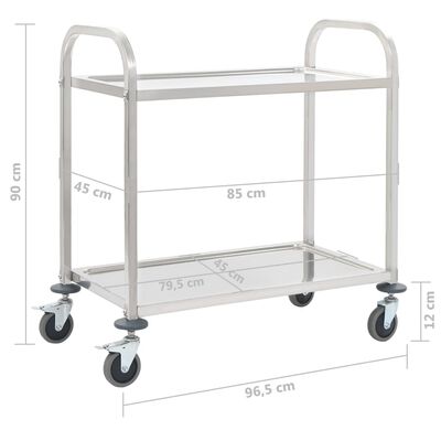 vidaXL 2-Tier Kitchen Trolley 38"x21.7"x35.4" Stainless Steel