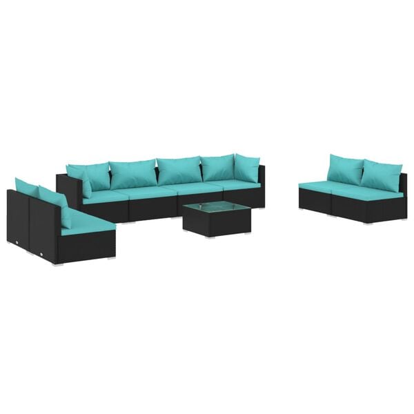 vidaXL Garden Lounge Set Black, Water Blue