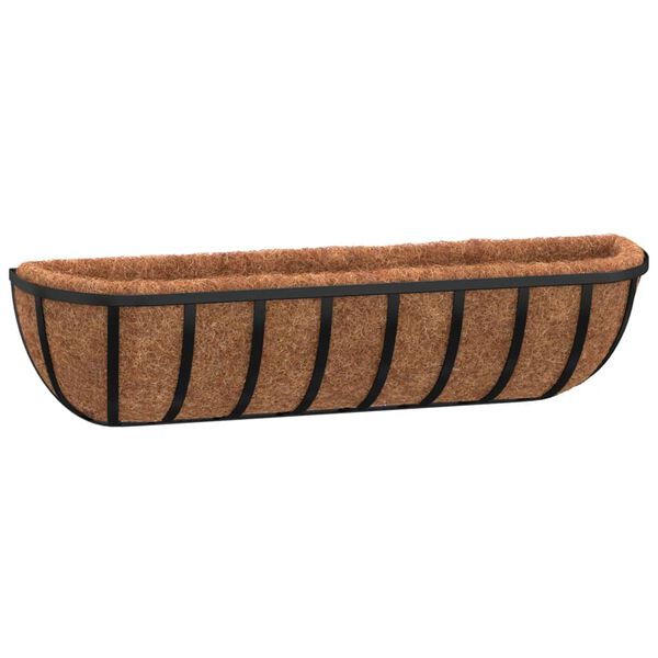 vidaXL Wall Trough Black Steel, Coconut fiber Medium Wall Trough