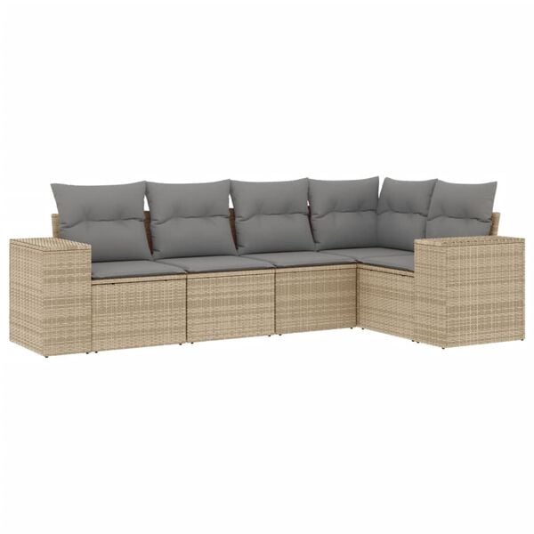vidaXL Garden Sofa Set Beige PE rattan, powder-coated steel, polyester