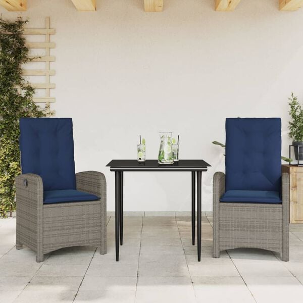 vidaXL Garden Dining Set Grey PE Rattan Medium Adjustable Footrests
