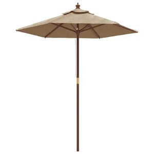 vidaXL Garden Parasol Taupe Polyester, Solid hardwood Medium Collapsible