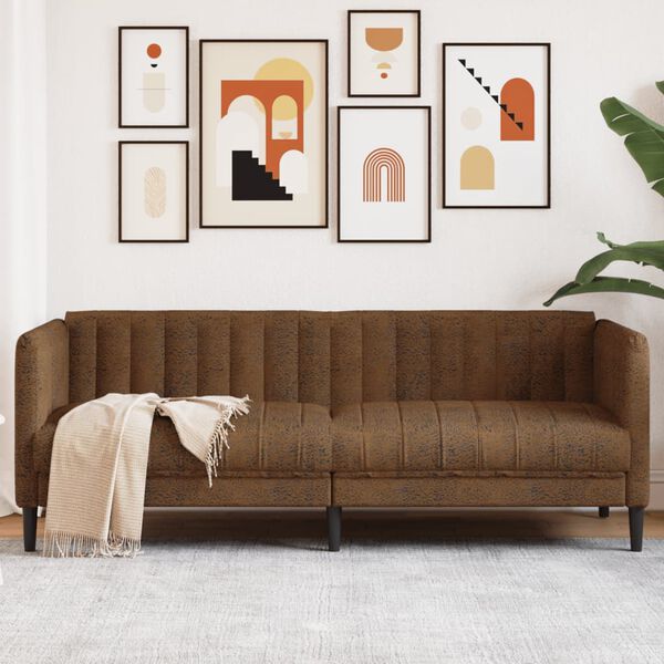 vidaXL Sofa Brown Faux suede, plywood, solid wood Large Durable Sofa