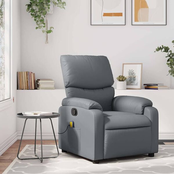 vidaXL Massage Recliner Chair Grey Faux leather, metal, plywood Medium