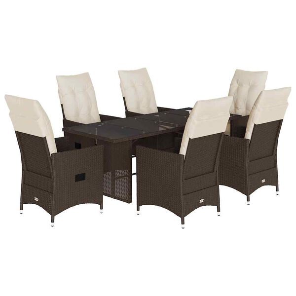 vidaXL 9 Piece Patio Dining Set with Cushions Brown Poly Rattan