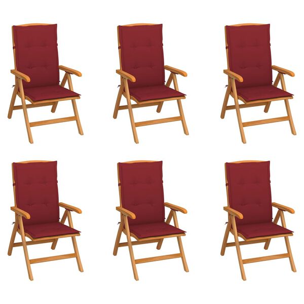 vidaXL Reclining Patio Chairs with Cushions 6 pcs Solid Teak Wood (3x48980+314115)