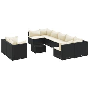 vidaXL Patio Sofa Set Set of 9 Black Poly Rattan 9 Piece Modular