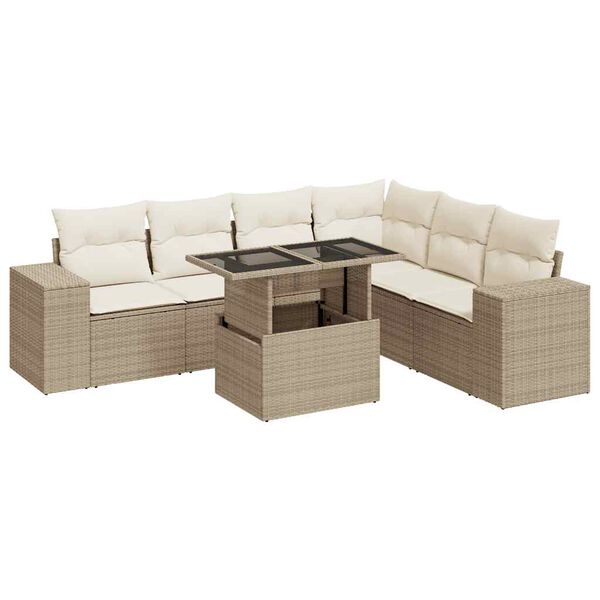 vidaXL Garden Sofa Set Beige PE Rattan, Powder-Coated Steel, Tempered Glass