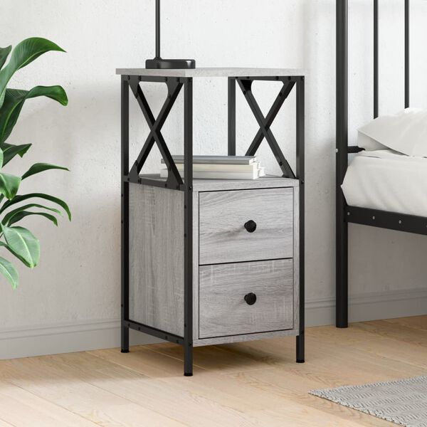 vidaXL Bedside Cabinet Grey sonoma Engineered wood Medium
