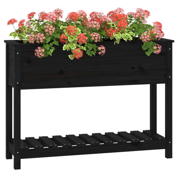 vidaXL Planter Black Solid pine wood Medium Wooden Planter Rectangular