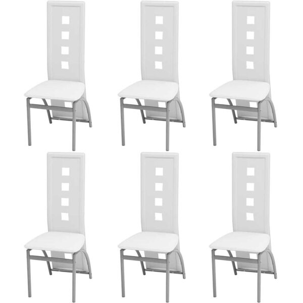 vidaXL Dining Chair Set of 6 White Powder-coated steel, faux leather
