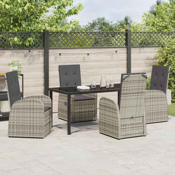 vidaXL Garden Dining Set with Cushion 5 pcs Grey Poly Rattan