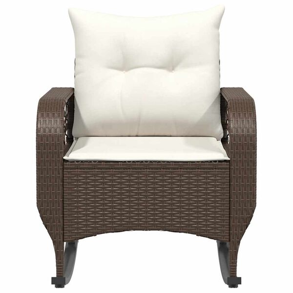 vidaXL Patio Rocking Chair with Cushions Brown Poly Rattan