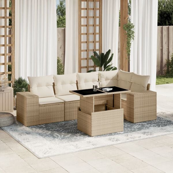 vidaXL Garden Sofa Set Beige PE Rattan, Powder-Coated Steel, Tempered Glass