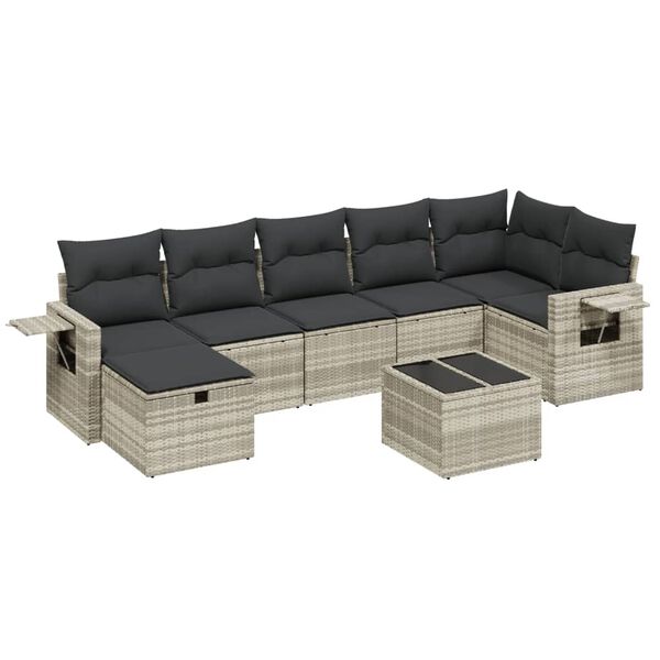 vidaXL Garden Sofa Set Light Grey Poly Rattan and Tempered Glass