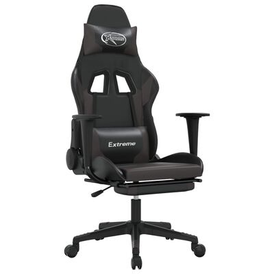 vidaXL Gaming Chair with Footrest Black and Gray Faux Leather