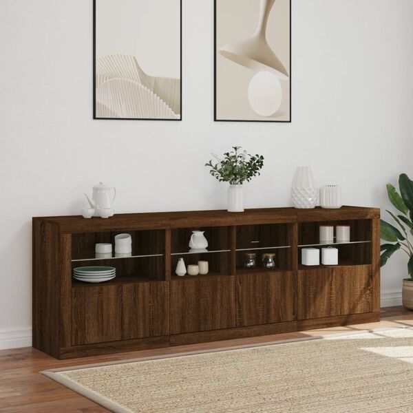 vidaXL Sideboard with LED Lights Brown Oak 79.5"x14.6"x26.4"