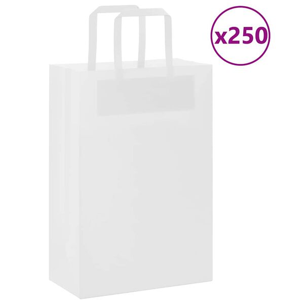 vidaXL Paper Bags 250 pcs with Handles White 8.3x4.3x12.2"