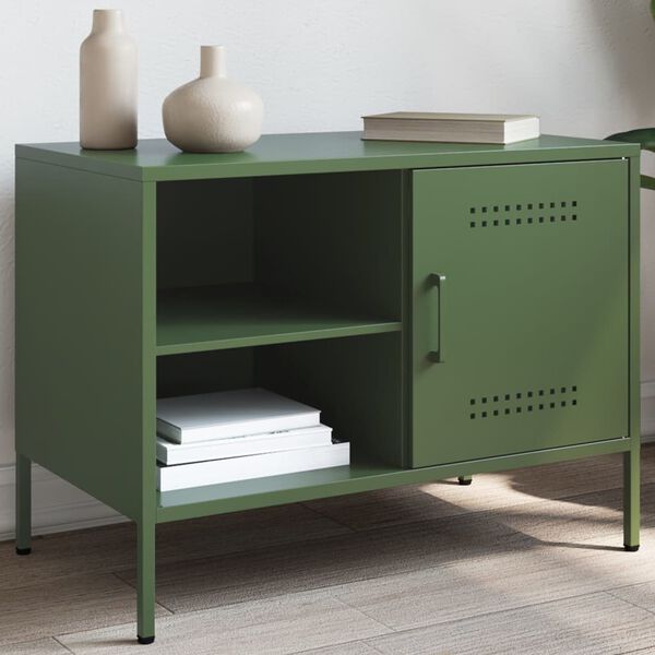 vidaXL TV Cabinet Olive Green Steel Medium TV Cabinet Rectangular