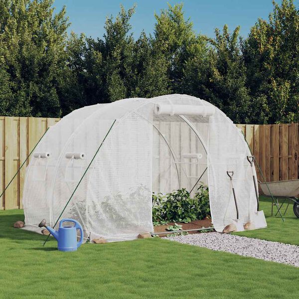 vidaXL Greenhouse White Polyethylene, Galvanized steel Large