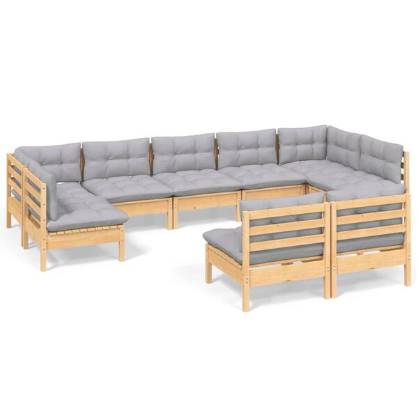 vidaXL Garden Lounge Set Grey Solid pinewood, fabric (100% polyester)