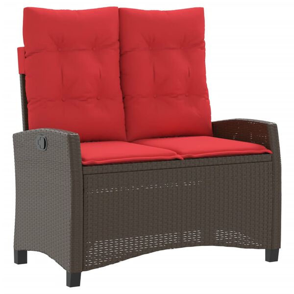 vidaXL Reclining Garden Bench Brown PE rattan Large