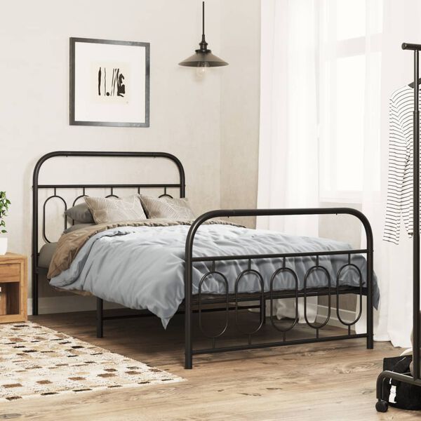 vidaXL Bed Frame Black Steel Twin Metal Bed Frame Rectangular Modern