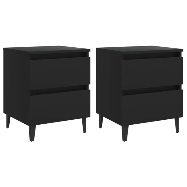 vidaXL Bed Cabinet Set of 2 Black Engineered wood Bed Cabinet