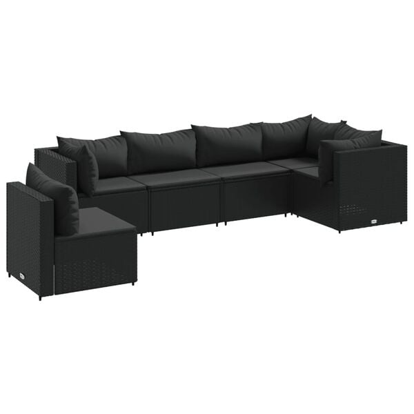 vidaXL Patio Lounge Set Black PE rattan, powder-coated steel, fabric