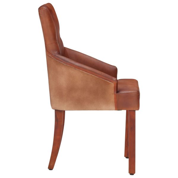 vidaXL Dining Chair Set of 4 Brown Real goat leather Standard Size