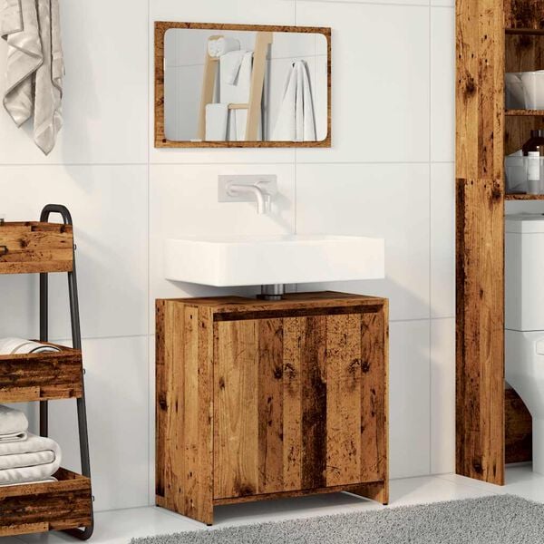 vidaXL Bathroom Furniture Set Old wood Engineered wood, glass Standard