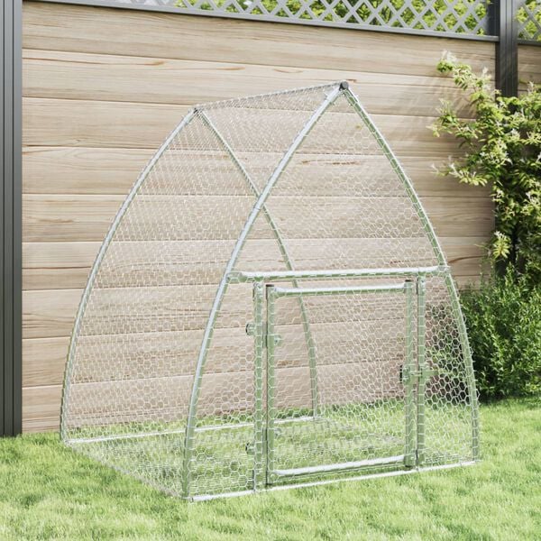 vidaXL Rabbit Hutch Silver Galvanized Steel Large Rabbit Hutch