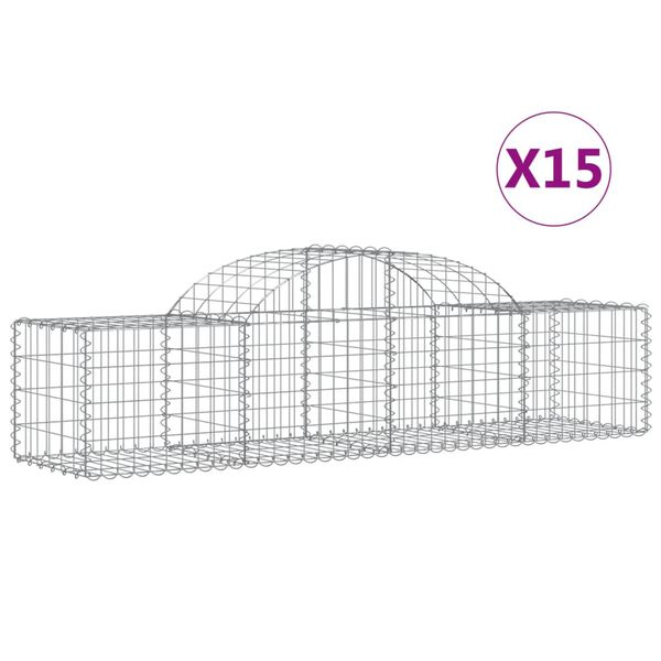 vidaXL Gabion Basket Set of 15 Silver Galvanized Iron Large Durable