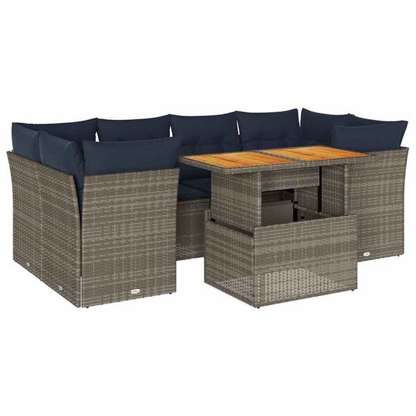 vidaXL 7 Piece Patio Sofa Set with Cushions Gray Poly Rattan