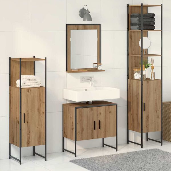 vidaXL Bathroom Furniture Set with Door 4 pcs Brown 33 x 33 x 185.5 cm